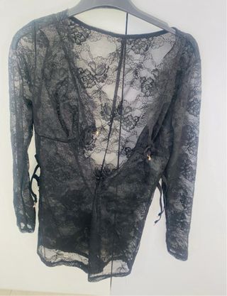 Abito in pizzo nero trasparente con cinturini S