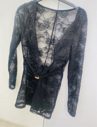 Abito in pizzo nero trasparente con cinturini S