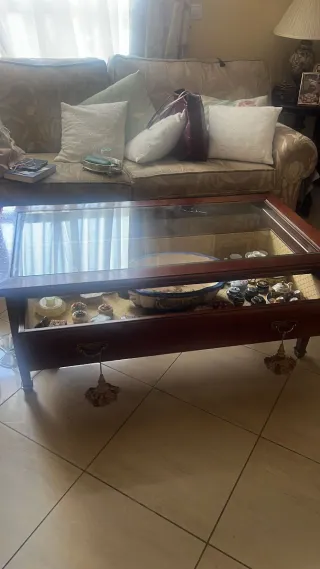 Mesa de centro vintage madera y cristal