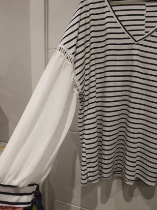 Camiseta Talla Grande Rayas Manga Blanca