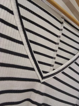 Camiseta Talla Grande Rayas Manga Blanca