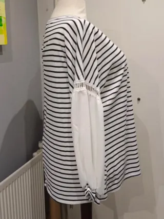 Camiseta Talla Grande Rayas Manga Blanca