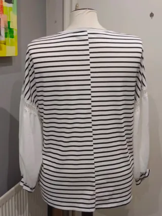 Camiseta Talla Grande Rayas Manga Blanca