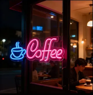 Lampada Neon Led "COFFEE" Blu e Rosa