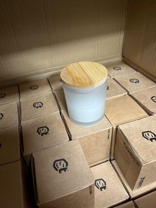 Cajas de velas de vidrio con tapa de bambú