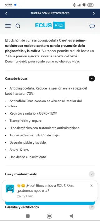 Colchón cuna Ecus Care