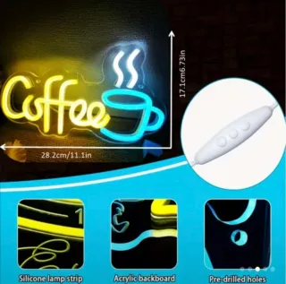 Lampada Neon Led "COFFEE" Blu/Giallo