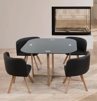 MESA DE CRISTAL TEMPLADO + 4 SILLAS