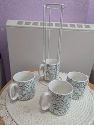 Juego 4 tazas café con soporte