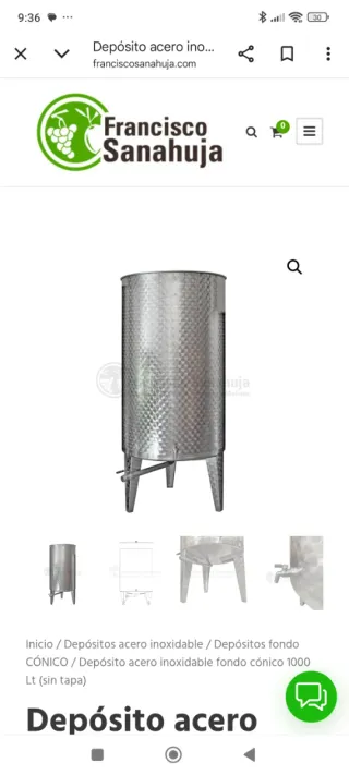 Depósito Acero Inox 1000L Fondo Cónico