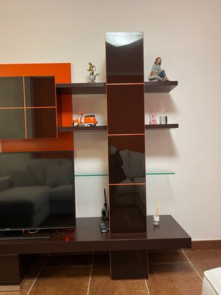 Mueble de salón modular madera y cristal
