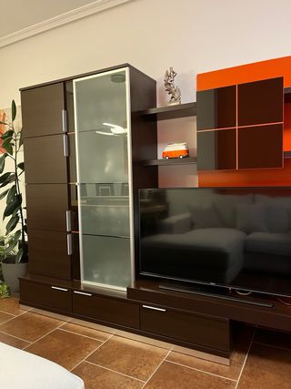 Mueble de salón modular madera y cristal
