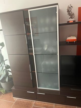 Mueble de salón modular madera y cristal