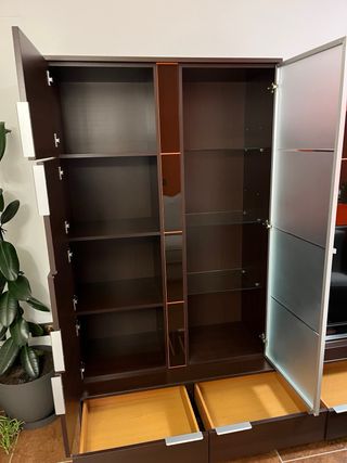 Mueble de salón modular madera y cristal