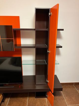 Mueble de salón modular madera y cristal