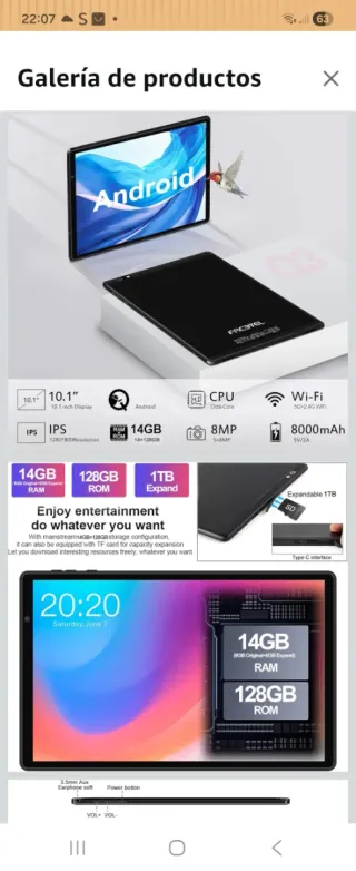 Tablet Negra y Gris con funda y protector incluido