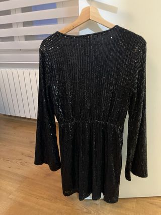 Vestido lentejuelas manga larga negro