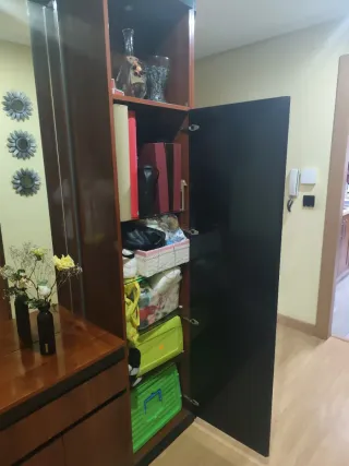 Recibidor de madera y espejo con luces