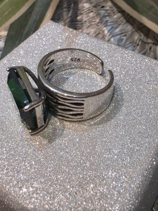 Anillo Plata Esmeralda Rectangular Ajustable