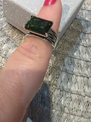 Anillo Plata Esmeralda Rectangular Ajustable