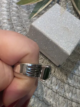 Anillo Plata Esmeralda Rectangular Ajustable