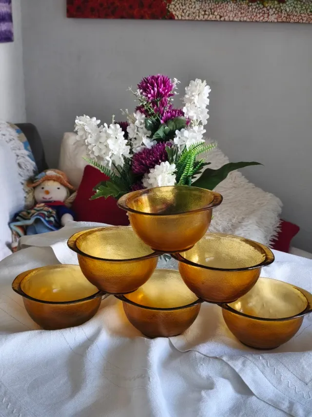 6 Tazones Vidrio tipo Duralex texturizados.