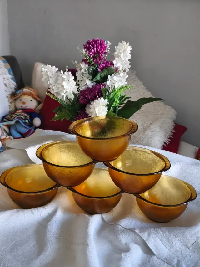 6 Tazones Vidrio tipo Duralex texturizados.