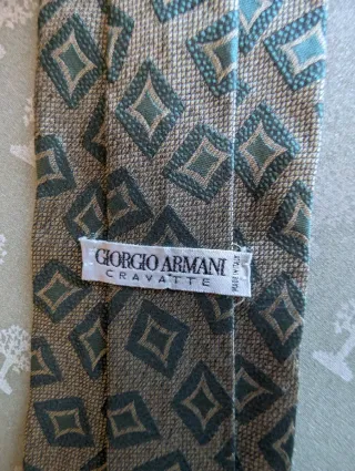 Cravatta fantasia rombi marrone e verde acqua