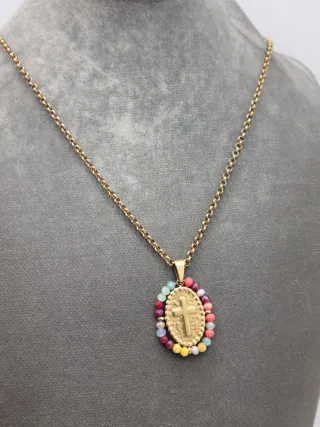 Collar Cruz Acero Quirúrgico Baño Oro