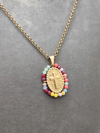 Collar Cruz Acero Quirúrgico Baño Oro