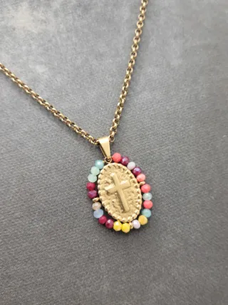 Collar Cruz Acero Quirúrgico Baño Oro