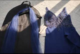 Vestido fiesta MARFIL T44 Azul Marino