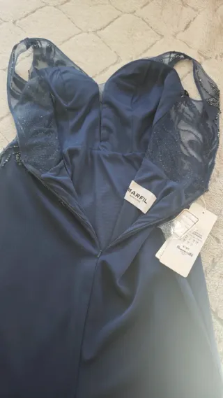 Vestido fiesta MARFIL T44 Azul Marino