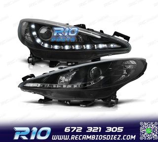 FAROS PEUGEOT 207 06-12 LUZ DIURNA LED FONDO NEGRO