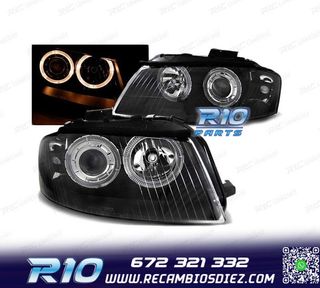 FAROS OJOS ANGEL AUDI A3 8P 03-08 FONDO NEGRO