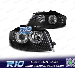 FAROS OJOS ANGEL AUDI A3 8P 03-08 FONDO NEGRO