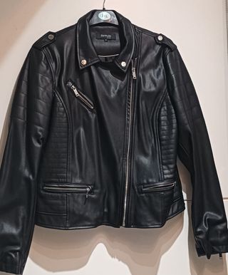 Cazadora Biker Cuero Negra Formula Joven Talla L