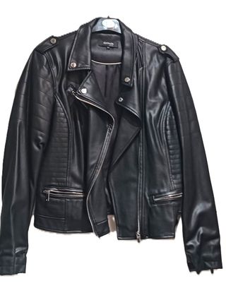 Cazadora Biker Cuero Negra Formula Joven Talla L