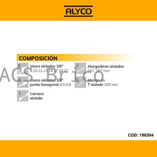 Juego Llaves de Vaso Aisladas de 3/8" - 16 Piezas Alyco 190304