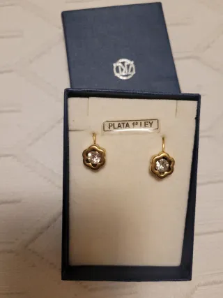 Conjunto Plata Dorada Flor Circonita