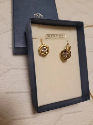 Conjunto Plata Dorada Flor Circonita