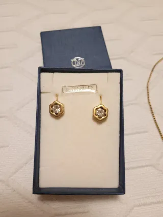 Conjunto Plata Dorada Flor Circonita