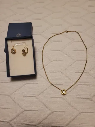 Conjunto Plata Dorada Flor Circonita