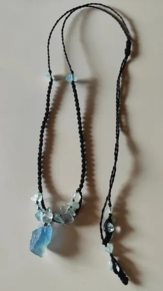 Collar Macramé Aguamarina Bruta