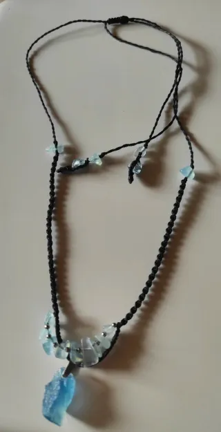 Collar Macramé Aguamarina Bruta