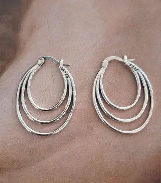 Pendientes Plata, Aro Triple Ovalados