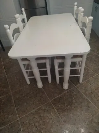Mesa y 4 Sillas Cocina Blancas
