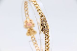 PULSERA BARBADA OSO CON CIRCONITAS ROSA.