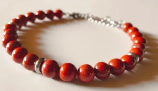 Pulsera Jaspe Rojo natural y Acero inoxidable