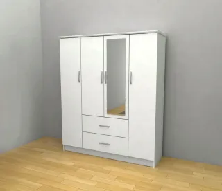 Armario blanco 4 puertas con espejo en blanco